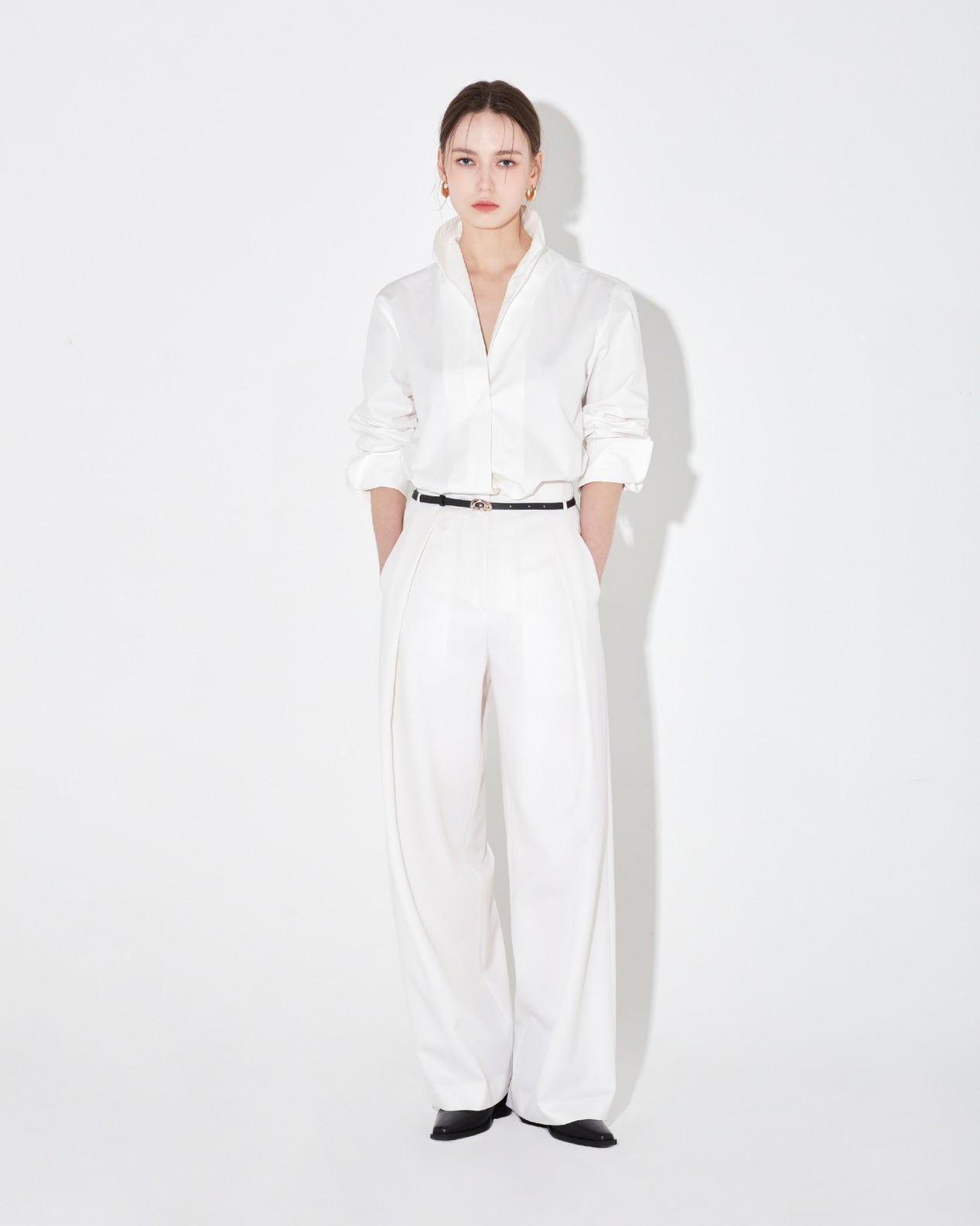 Lea pants with leather belt ivory - fasfas