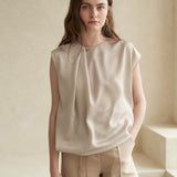 Tuck-detail sleeveless blouse top dutch white