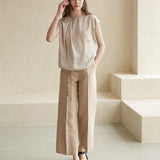 Tuck-detail sleeveless blouse top dutch white