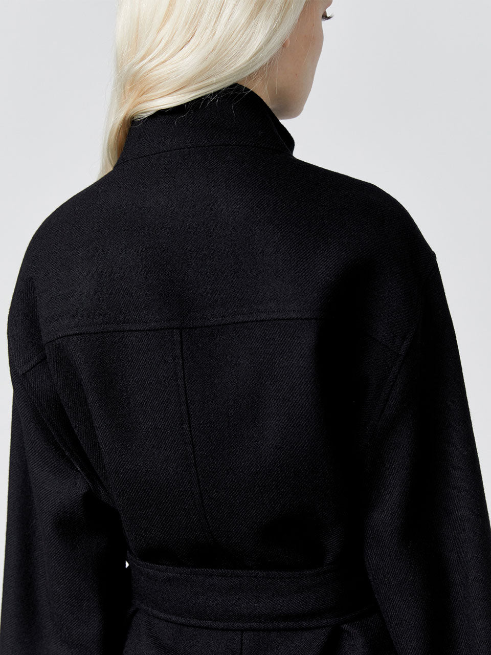 Zaha stand collar belted coat black - fasfas