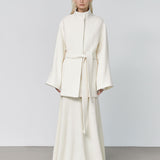 Zaha stand collar belted coat ivory - fasfas