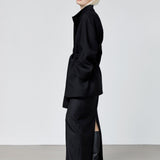 Zaha stand collar belted coat black - fasfas