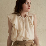 Asymmetric collared sleeveless silk blouse champagne pink