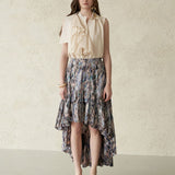 Asymmetric collared sleeveless silk blouse champagne pink