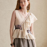 Asymmetric sleeveless silk blouse top champagne pink