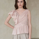 Asymmetric sleeveless blouse light pink