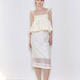Beads embroidered midi skirt ivory
