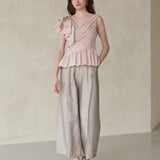 Asymmetric sleeveless blouse light pink