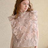 Ruffled sleeveless lace blouse top
