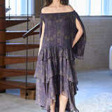 Paisley print off-shoulder asymmetric tiered maxi dress - fasfas