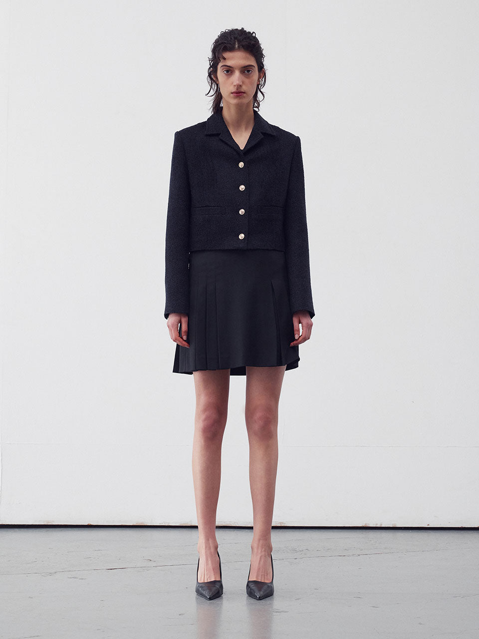 Wool-blend tweed jacket Midnight navy - fasfas