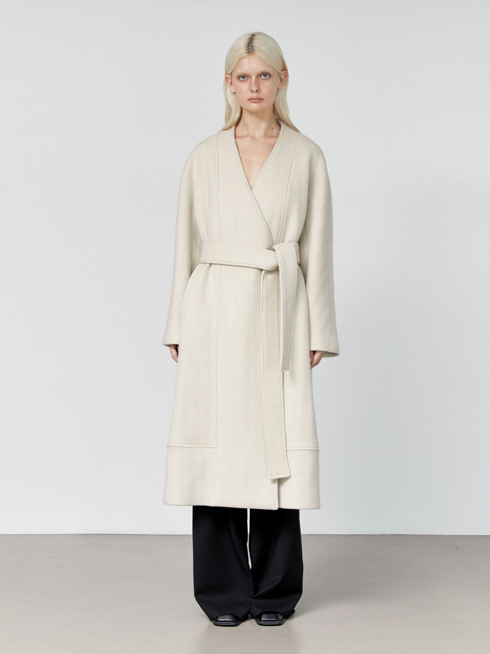 Nouvel collarless wool coat ivory sand - fasfas