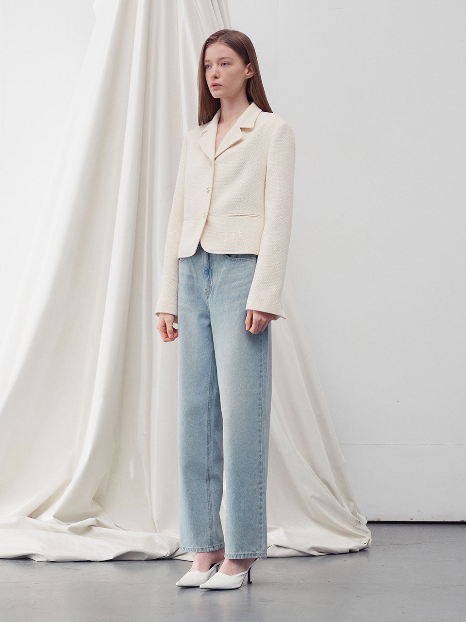 Single-breasted tweed jacket cream - fasfas