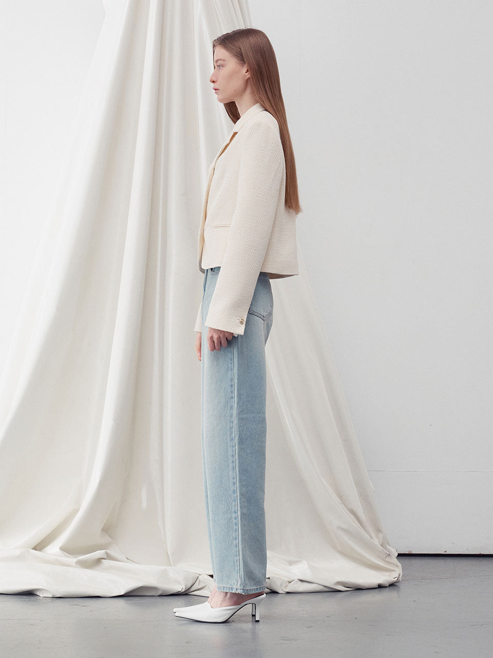 Single-breasted tweed jacket cream - fasfas