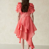 Layered sleeve wrap style asymmetric peplum blouse