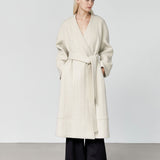 Nouvel collarless wool coat ivory sand - fasfas