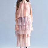 Cutout cape sleeve loose fit silk blouse