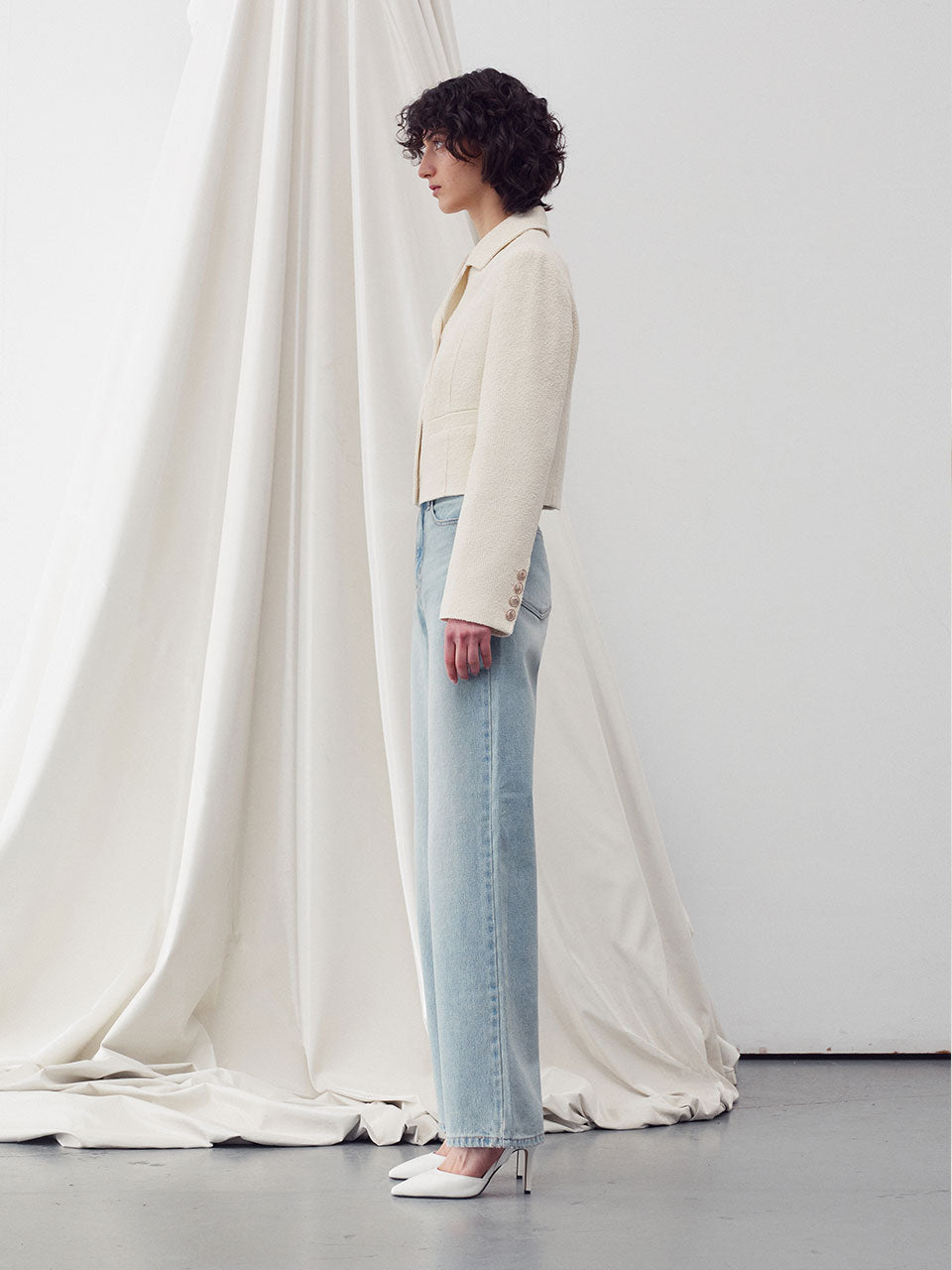 Wool-blend tweed jacket cream - fasfas