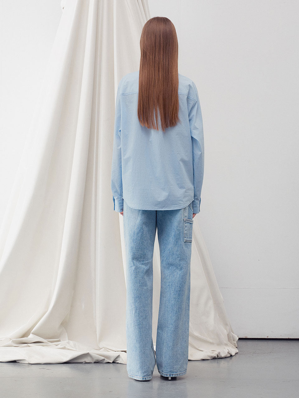 Embroidered stripe pocket shirt sky blue - fasfas