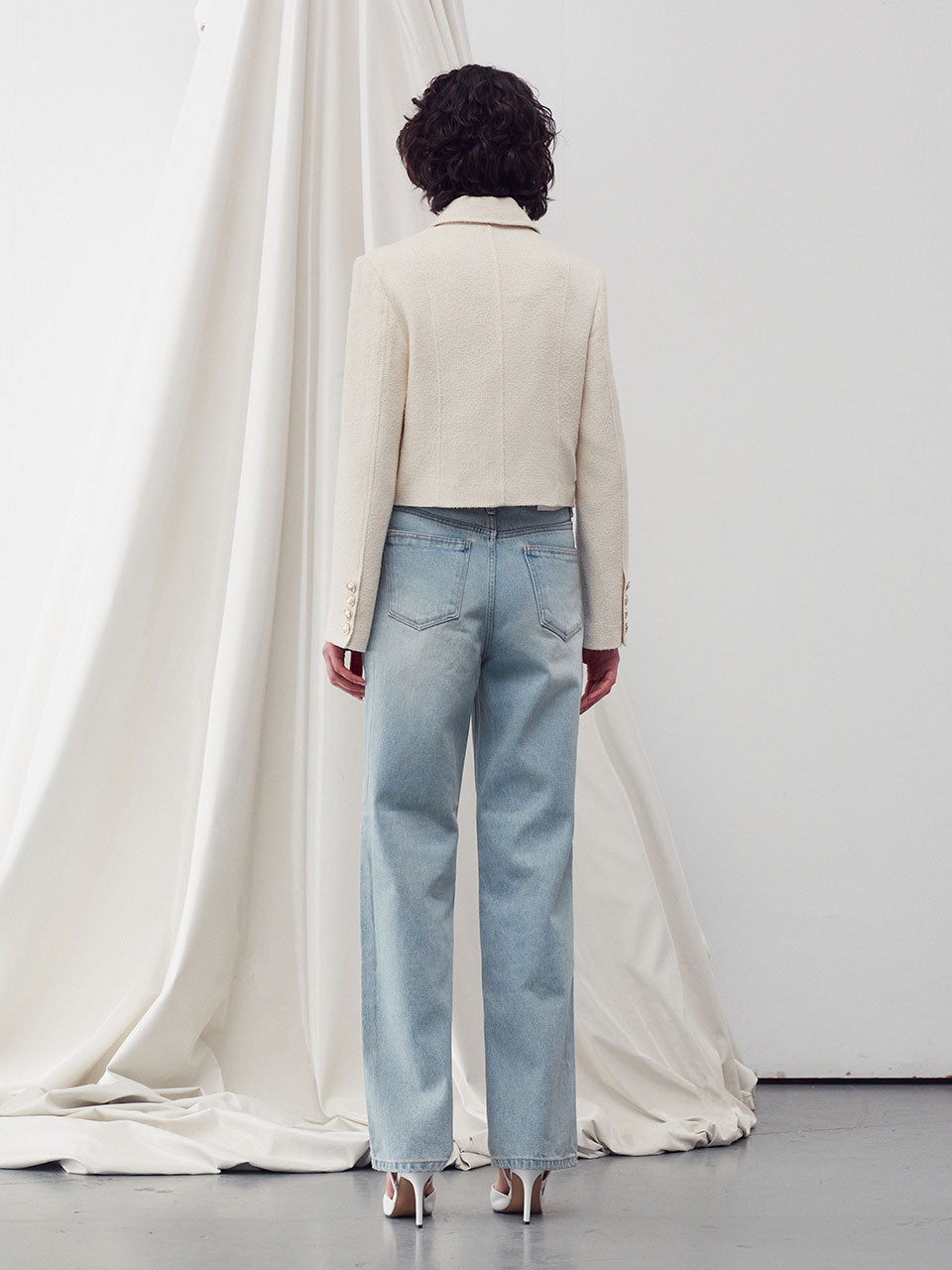 Wool-blend tweed jacket cream - fasfas