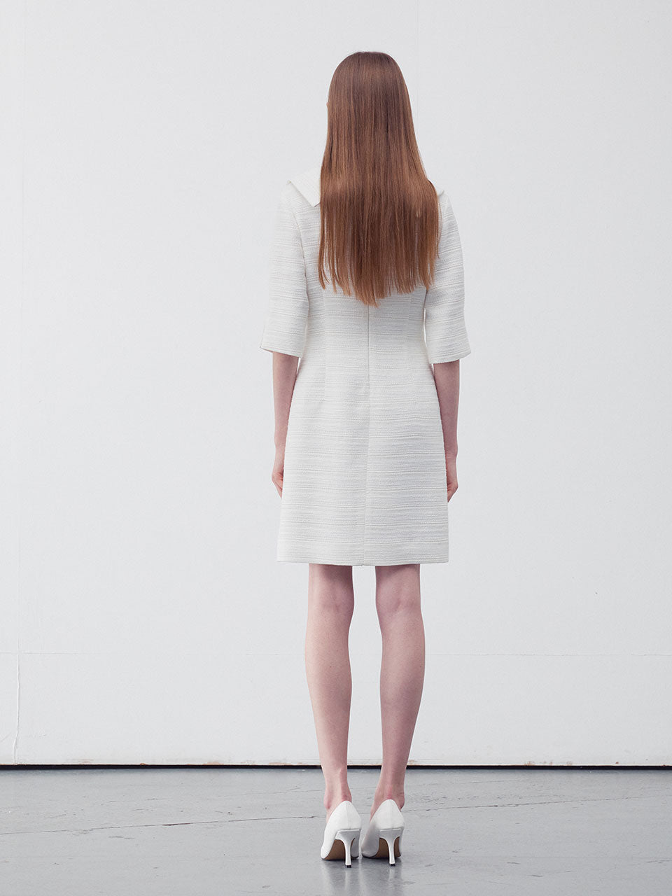 Wrap front tweed dress white - fasfas