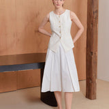 Unbalanced pleats skirt white