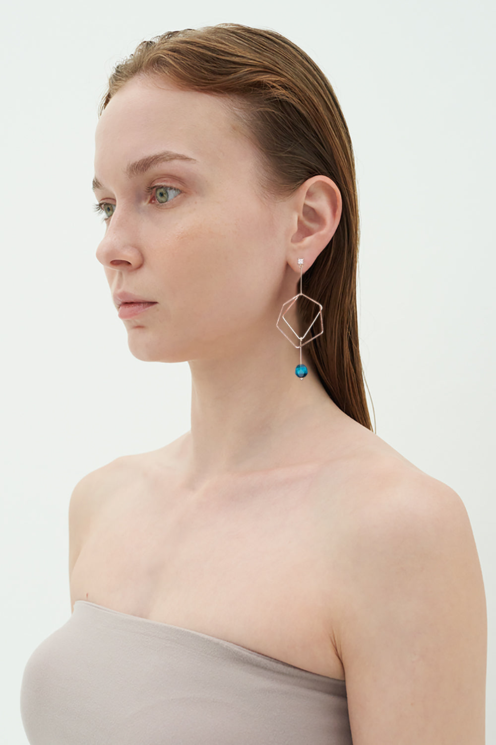 Blue tiger eyes hexagon earrings(clip-on earrings) - fasfas