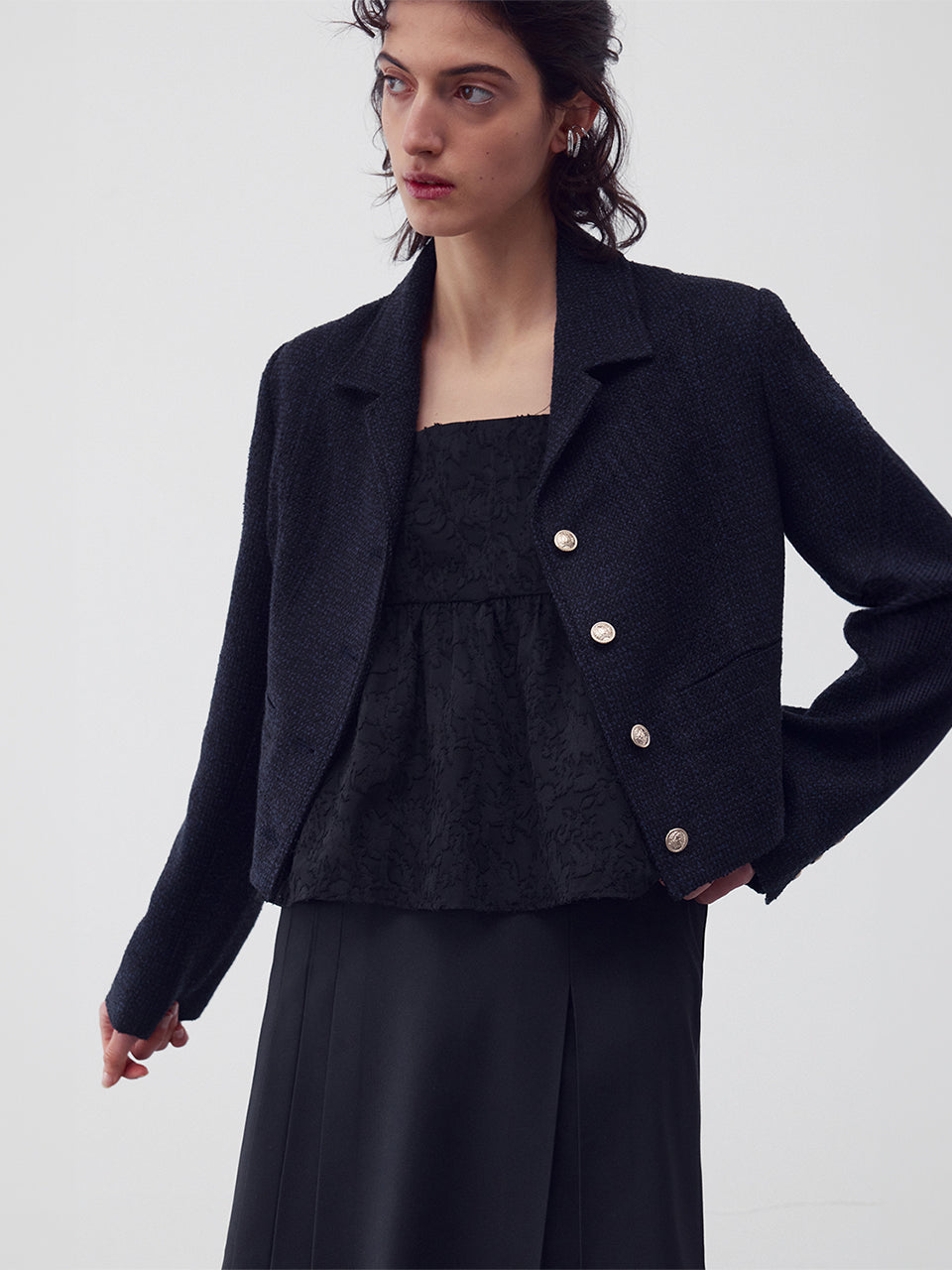 Wool-blend tweed jacket Midnight navy - fasfas