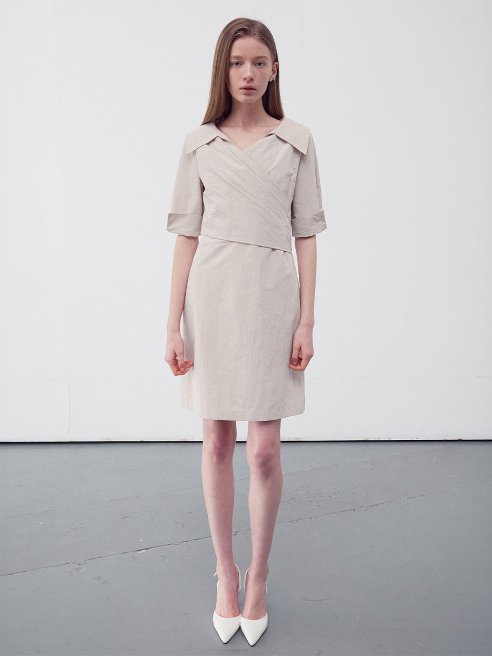 Draped wrap shirt dress baige - fasfas