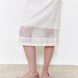 Beads embroidered midi skirt ivory