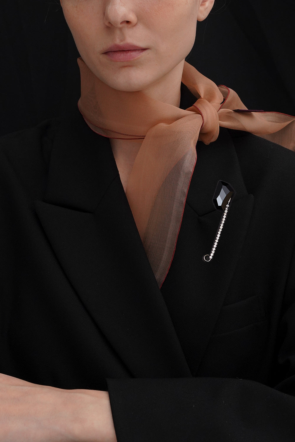 Black crystal safety pin brooch - fasfas