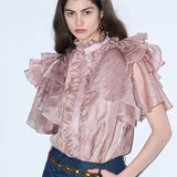 Flare sleeve loose fit frill blouse