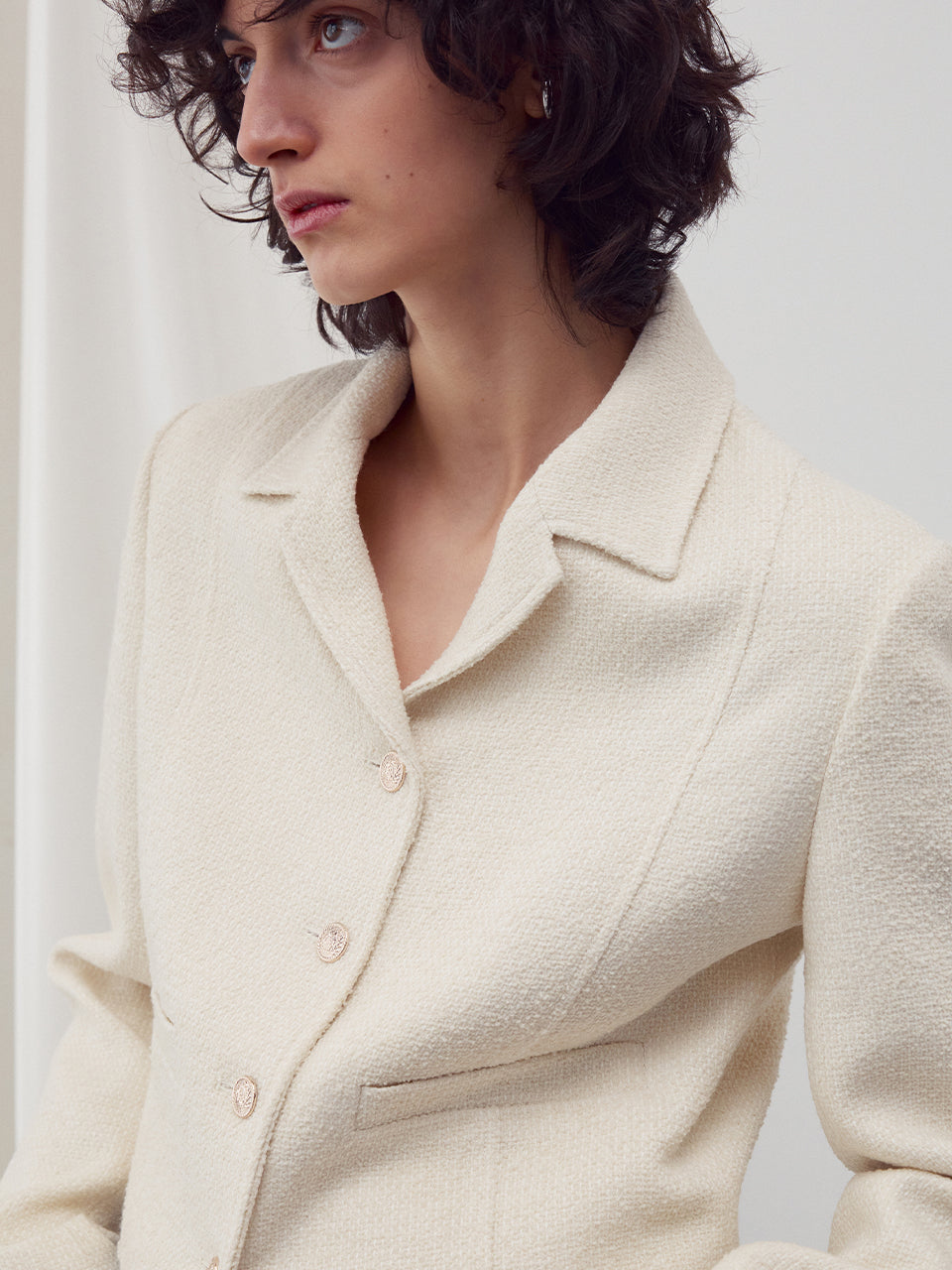 Wool-blend tweed jacket cream - fasfas