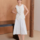Tailored linen blended vest ivory