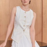 Tailored linen blended vest ivory