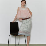 Beads embroidered midi skirt mist green