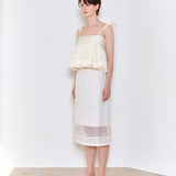 Beads embroidered midi skirt ivory