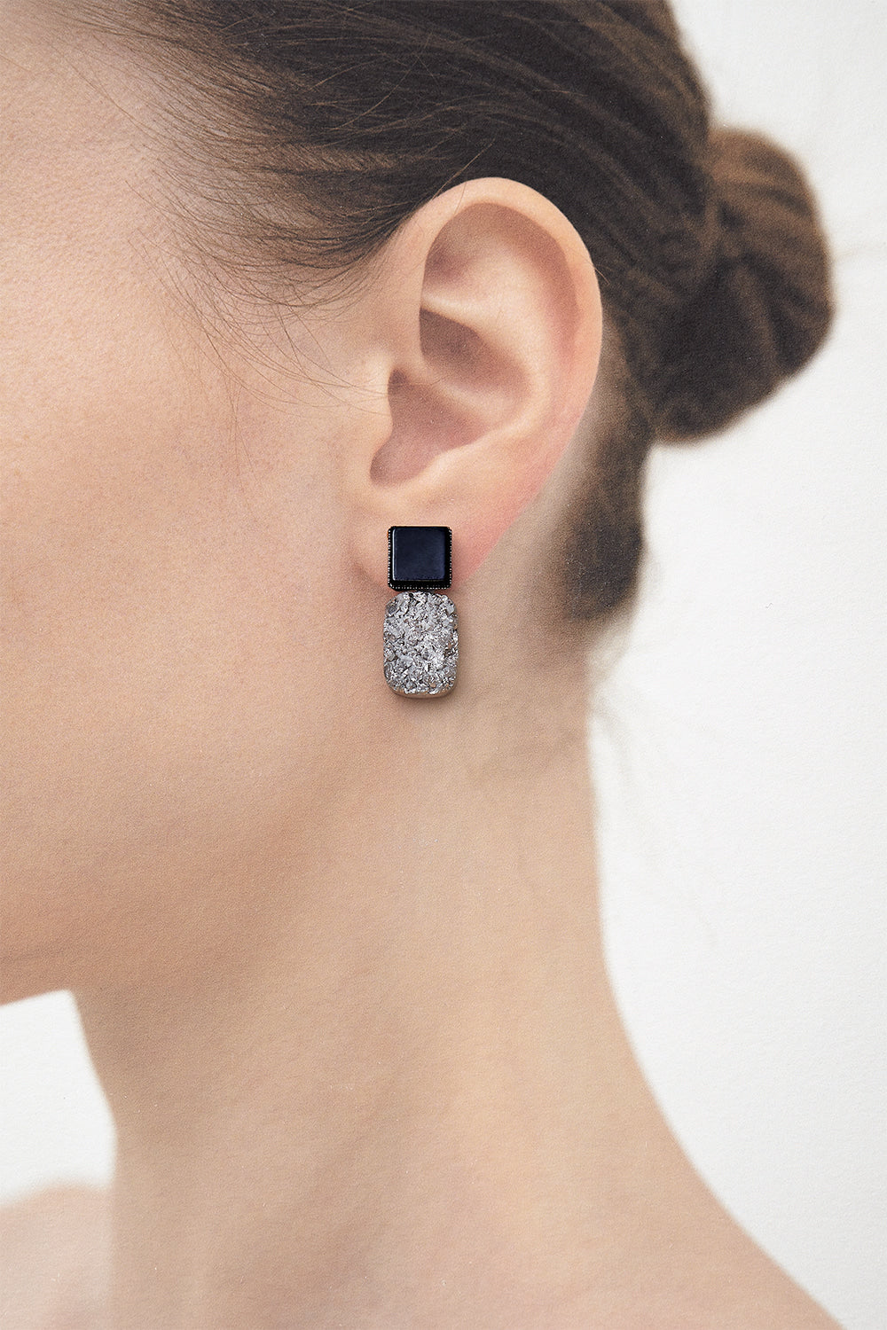 Onyx grey druzy agate earrings(clip-on earrings) - fasfas