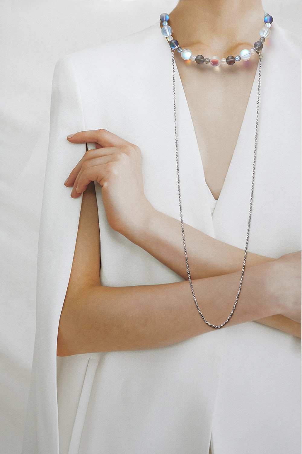 Two-way synthetic moonstone necklace - fasfas