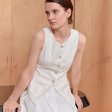 Tailored linen blended vest ivory