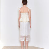 Beads embroidered midi skirt ivory