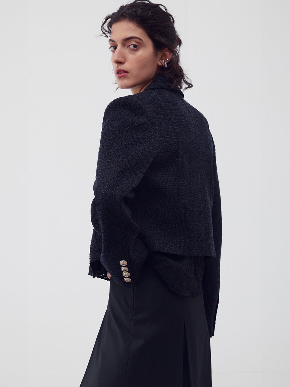 Wool-blend tweed jacket Midnight navy - fasfas