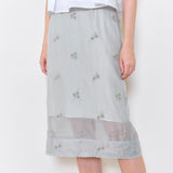 Beads embroidered midi skirt mist green