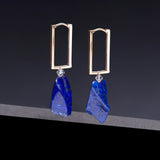 Irregular lapis lazuli sqaure hoop earrings - fasfas