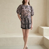 print color silk organza mini skirt