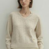 Cashmere 100% Sara cable sweater custard ivory