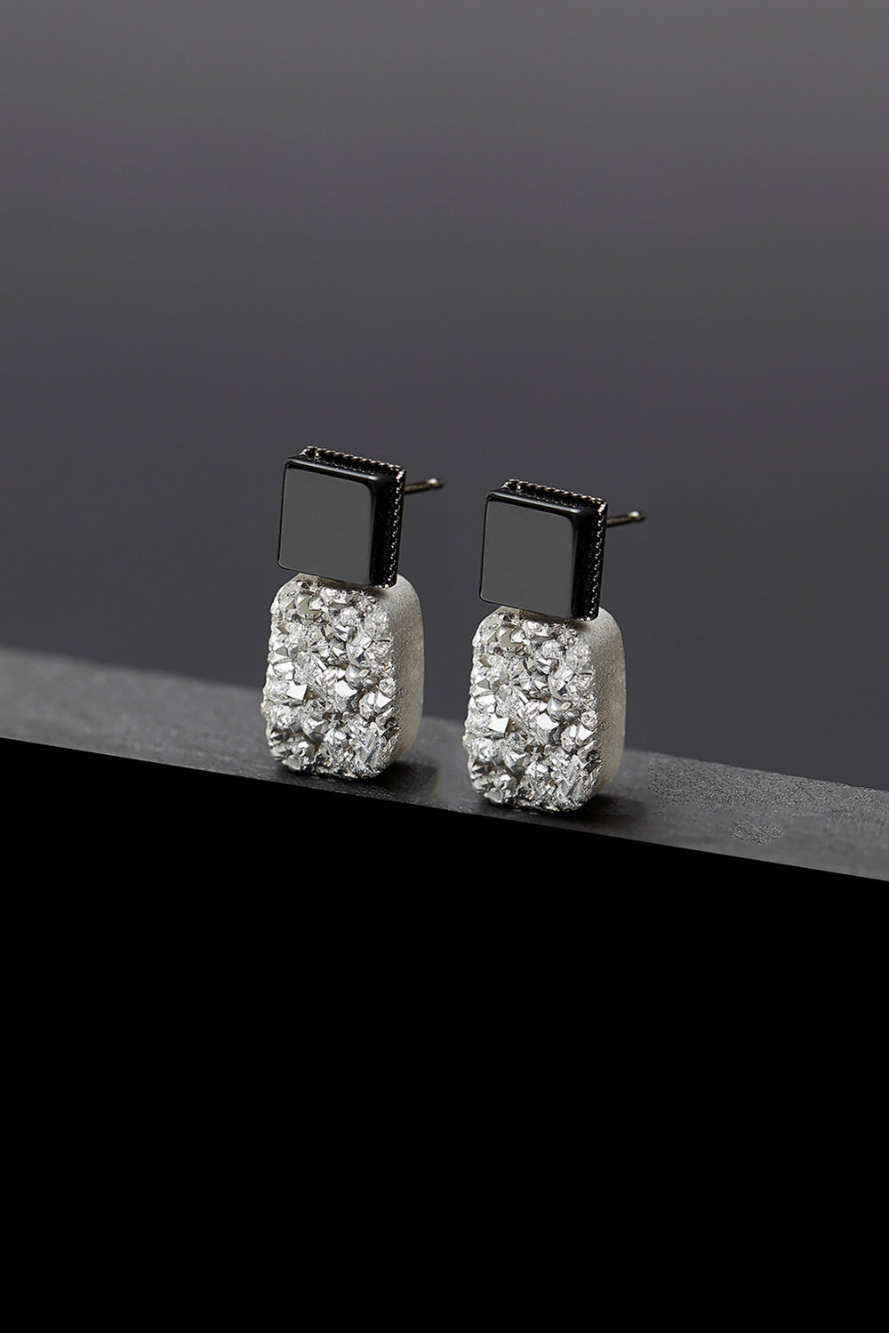 Onyx grey druzy agate earrings(clip-on earrings) - fasfas