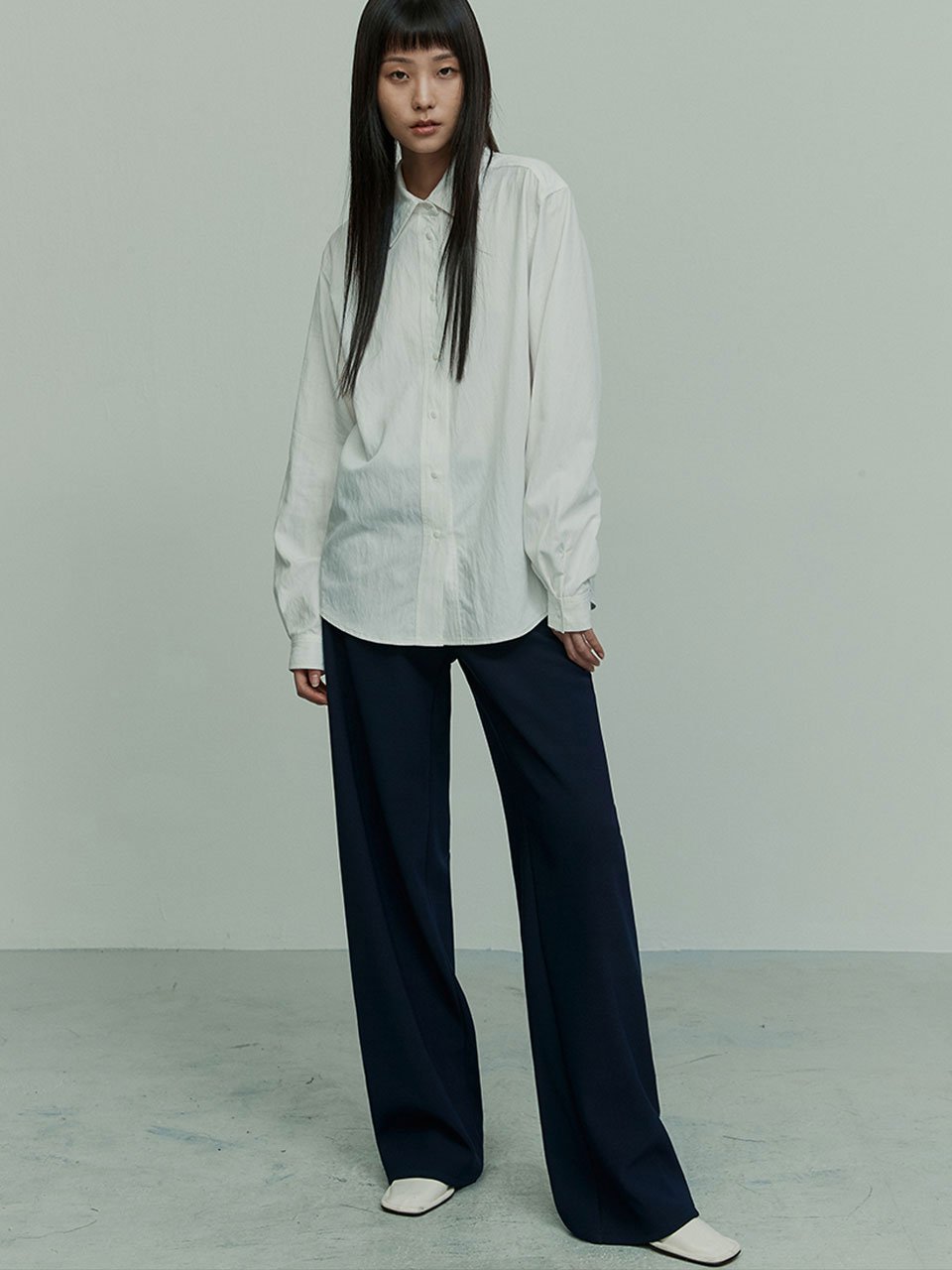 4 Colors elasticated waist straight leg trousers navy - fasfas