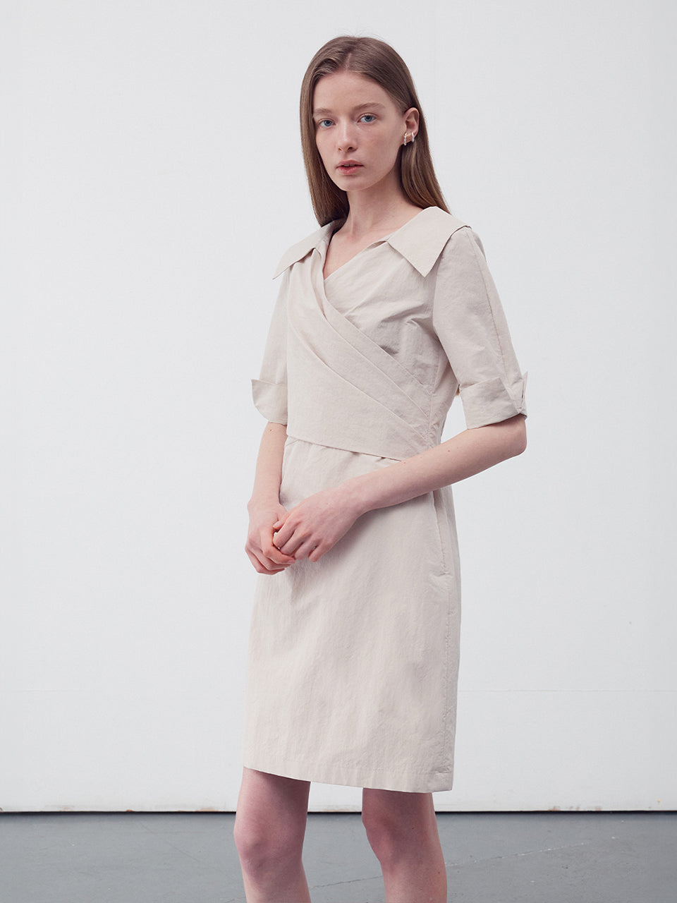 Draped wrap shirt dress baige - fasfas