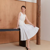 Unbalanced pleats skirt white
